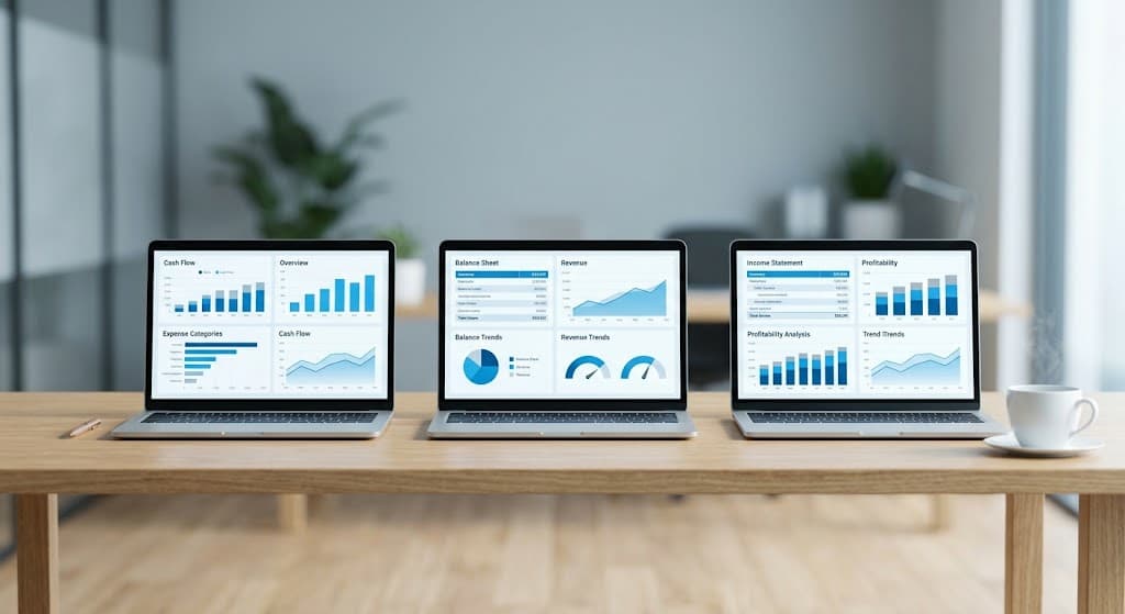 A laptop showing a cloud accounting dashboard with bank transactions and VAT figures.