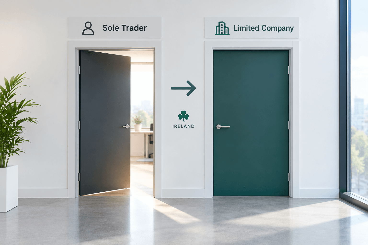 A small business owner signing documents to move from sole trader to a limited company.